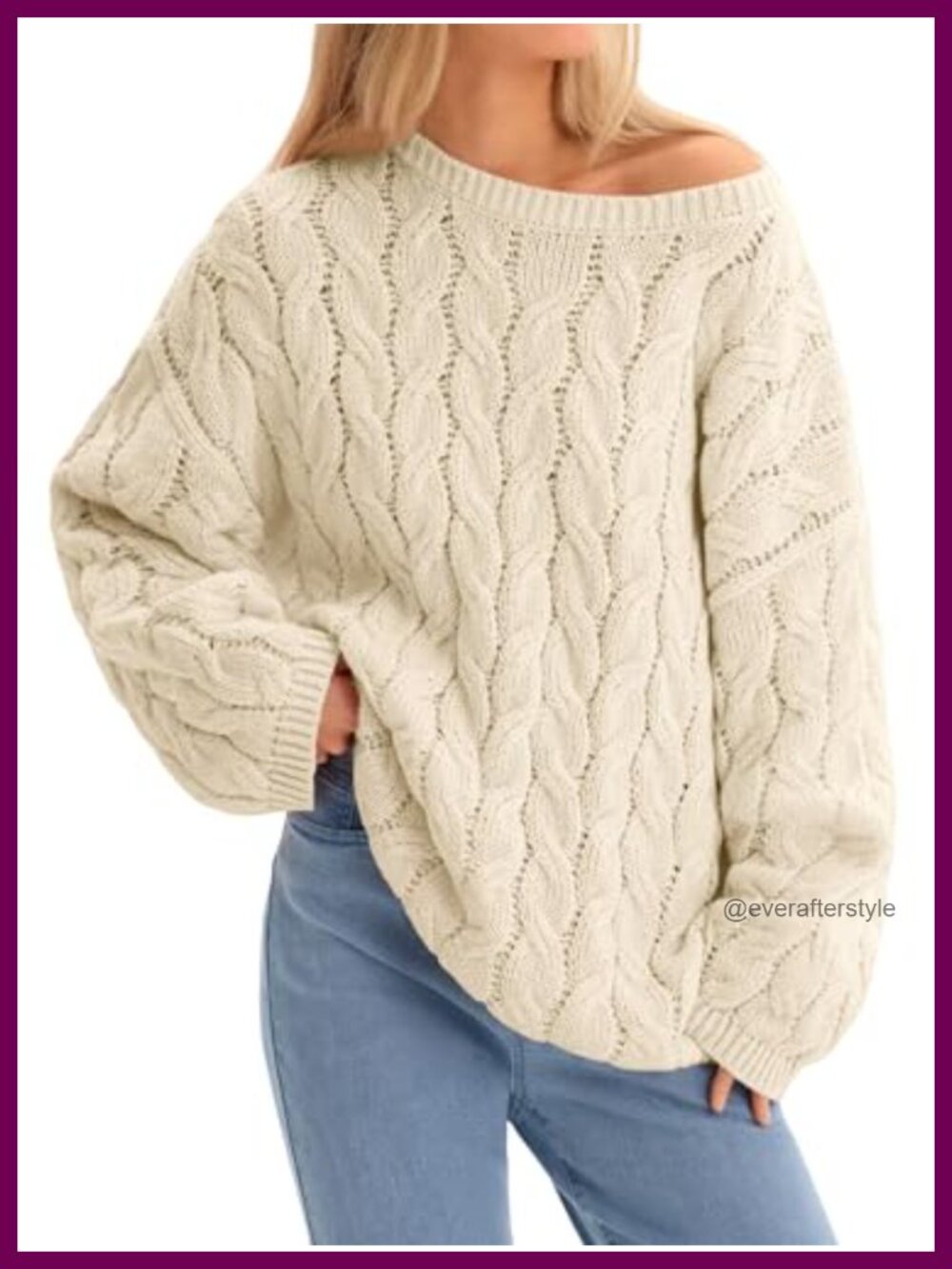 Women's Chunky Cable Knit Oversized Sweater Long Sleeve Crew Neck Pullover